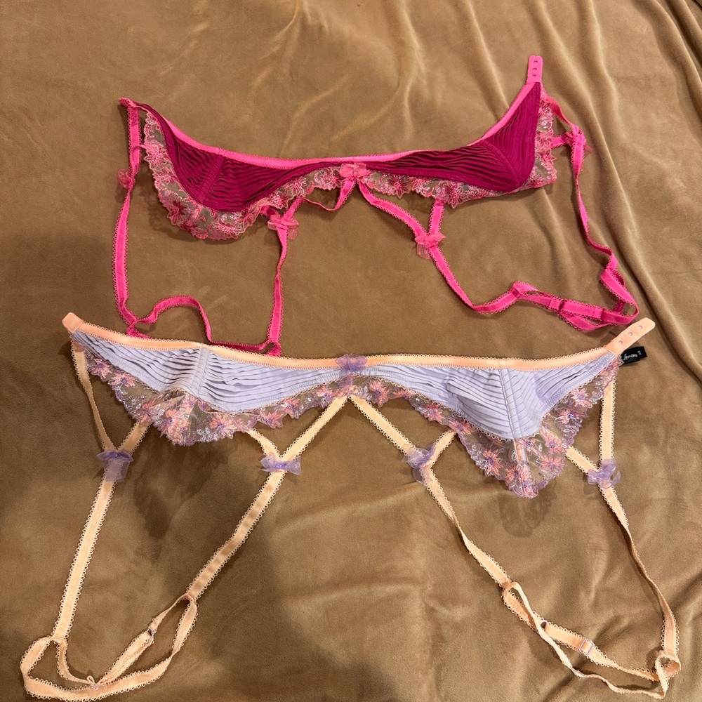 Set of Two Elegant Lace Trimmed Garter Belts - For Love and Lemons